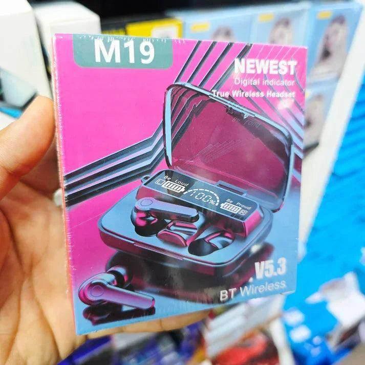 M19 mikrofonlu led göstergeli dokunmatik fenerli kulak içi powerbank özellikli bluetooth kulaklık