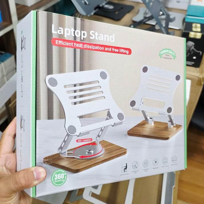 Ahşap tabanlı metal 360 derece döner ayarlanabilir yükseklik laptop ve tablet tutucu masaüstü standı Vip