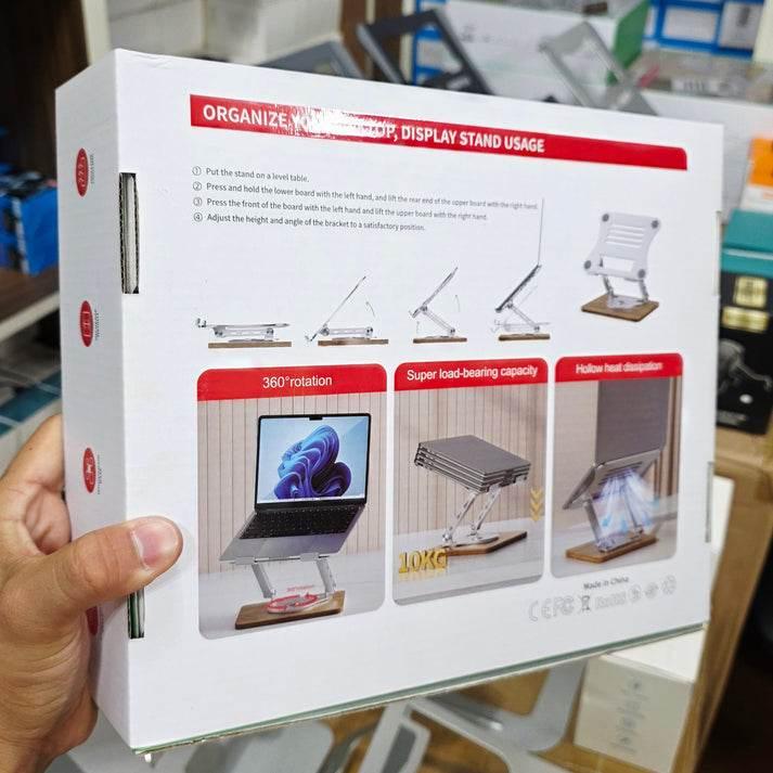Ahşap tabanlı metal 360 derece döner ayarlanabilir yükseklik laptop ve tablet tutucu masaüstü standı Vip