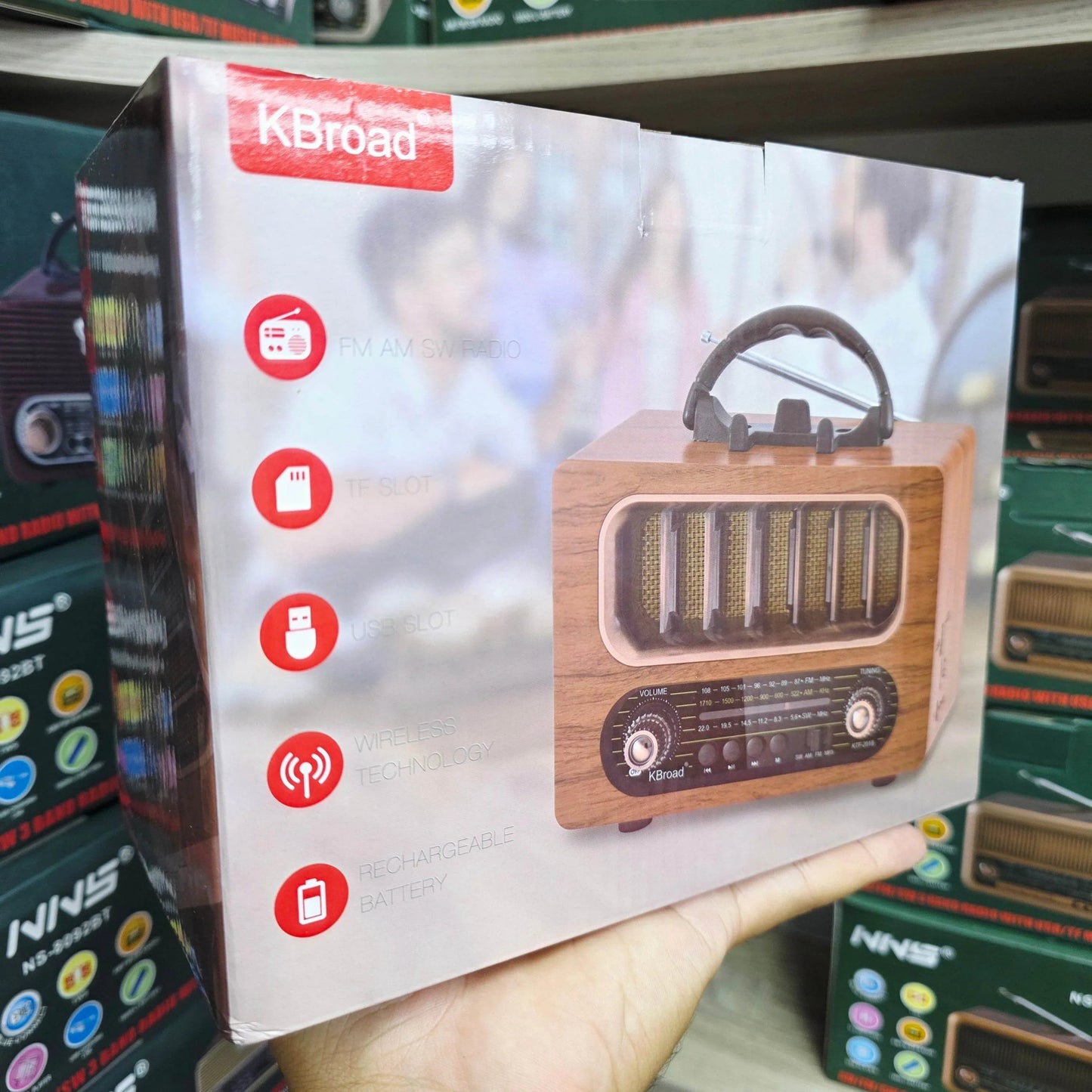 Kbroad full band radyo ahşap tasarım fm/am/sw/usb/tf destekli şarj edilebilir bluetooth hoparlör
