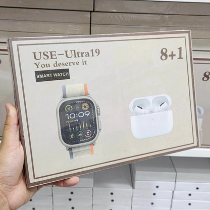 Use ultra19, 8 kordonlu ve Air pro bluetooth kulaklıklı akıllım saat kombo