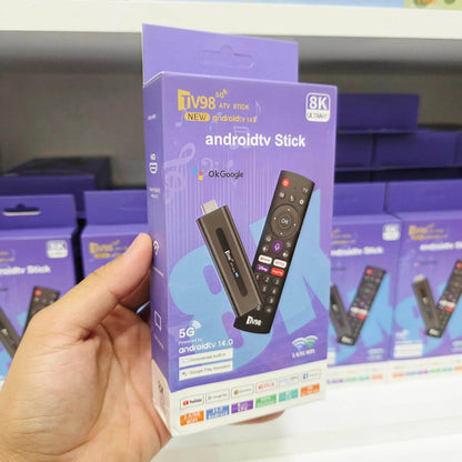 TV98 ATV Stick Mini TV Stick Android 14 H618 Dört Çekirdekli Cortex A53 Desteği 8K Video 2,4G 5G WiFi BT5,0 Sesli Uzaktan Kumanda Akıllı TV Kutusu (2+16GB)