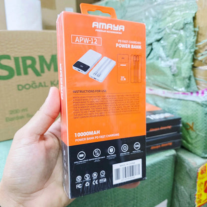 22,5W 10000 mah hızlı pd şarj destekli göztergeli kendisinden typeC lightning kablolu typeC ve usb çıkışlı powerbank apw12