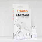 2.1A Usb çıkışlı ve 1 metre kablo şarj seti