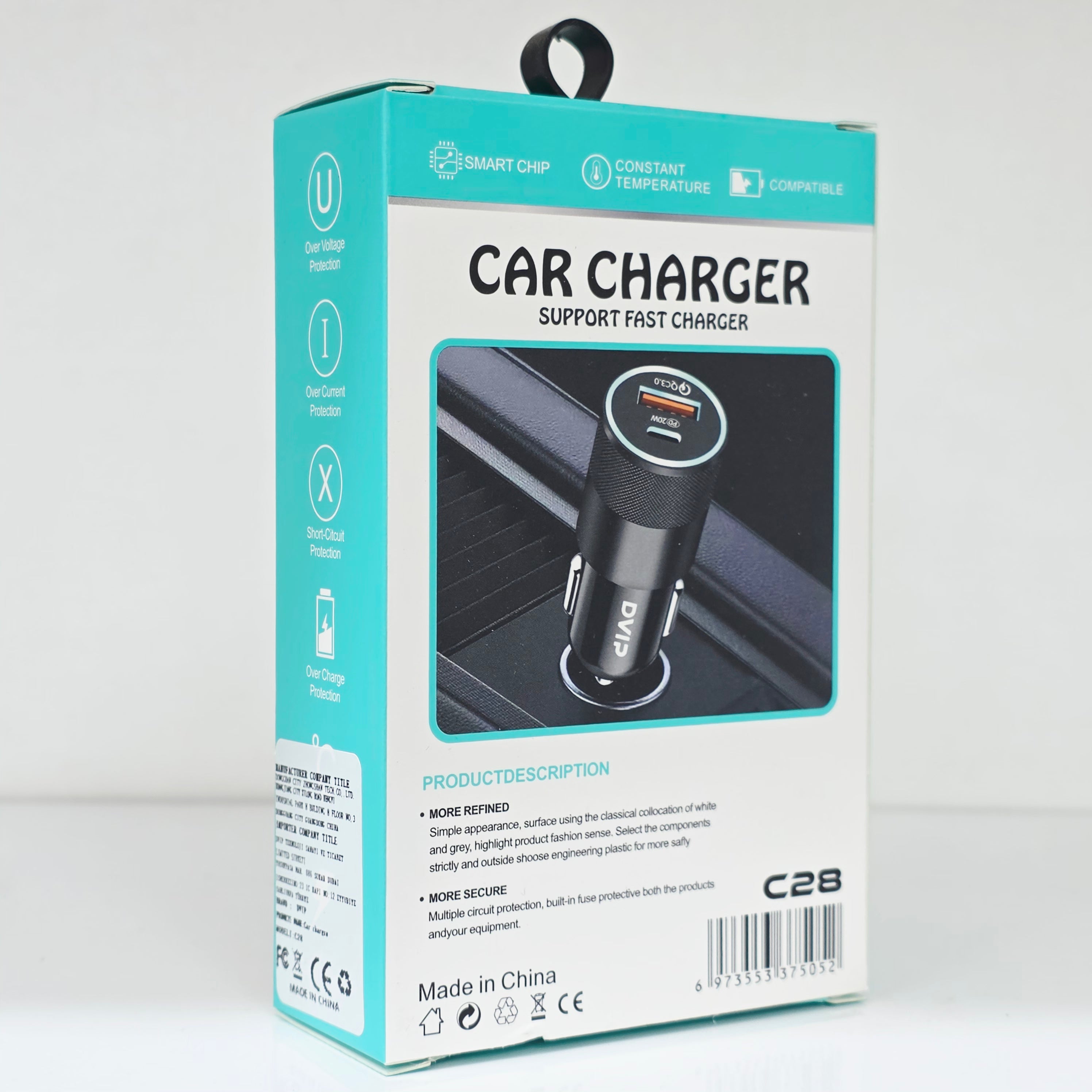 Usb+TypeC girişli 3.0 18W hızlı araç şarj başlık