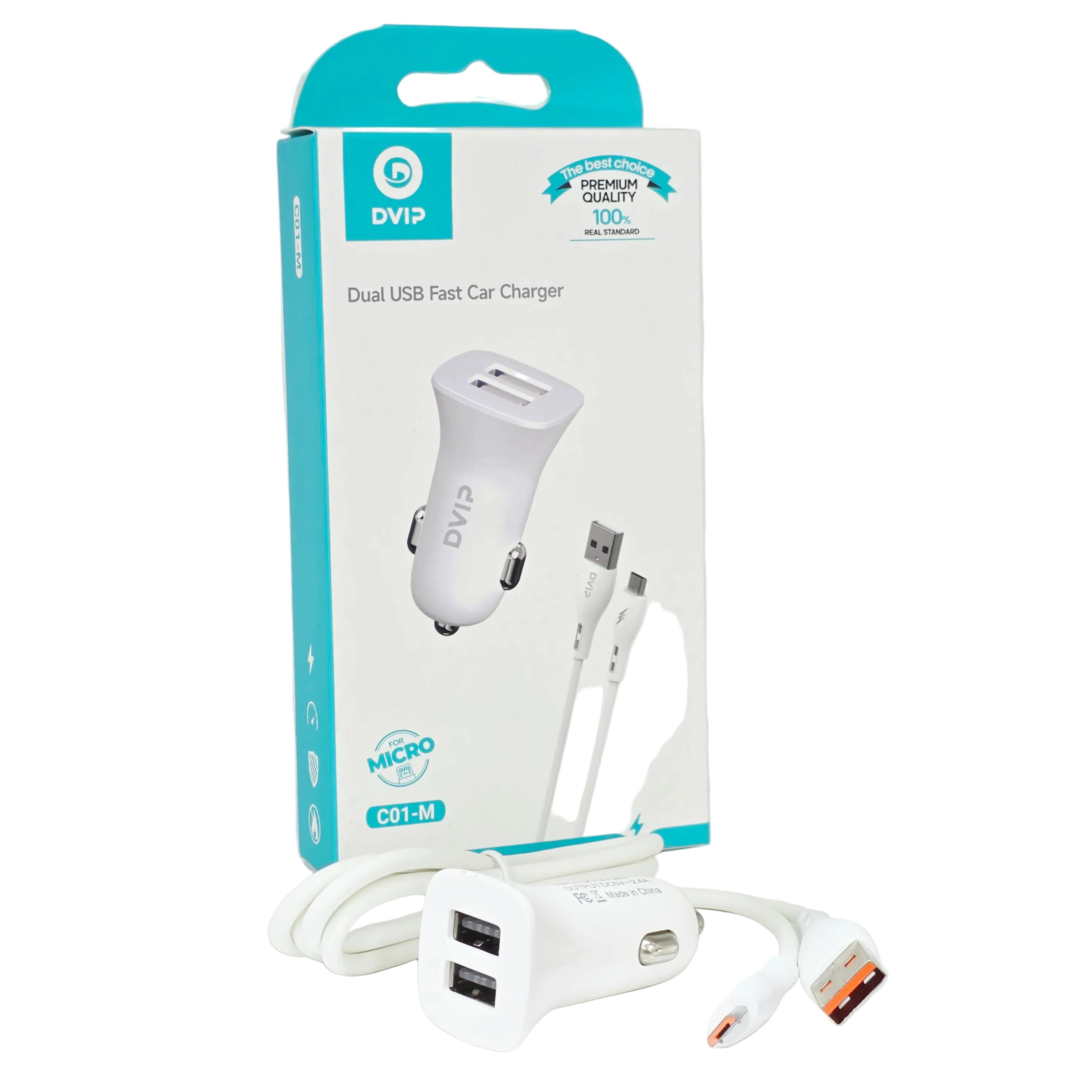 Çift USB girişli 1m kablolu araç şarj başlık seti