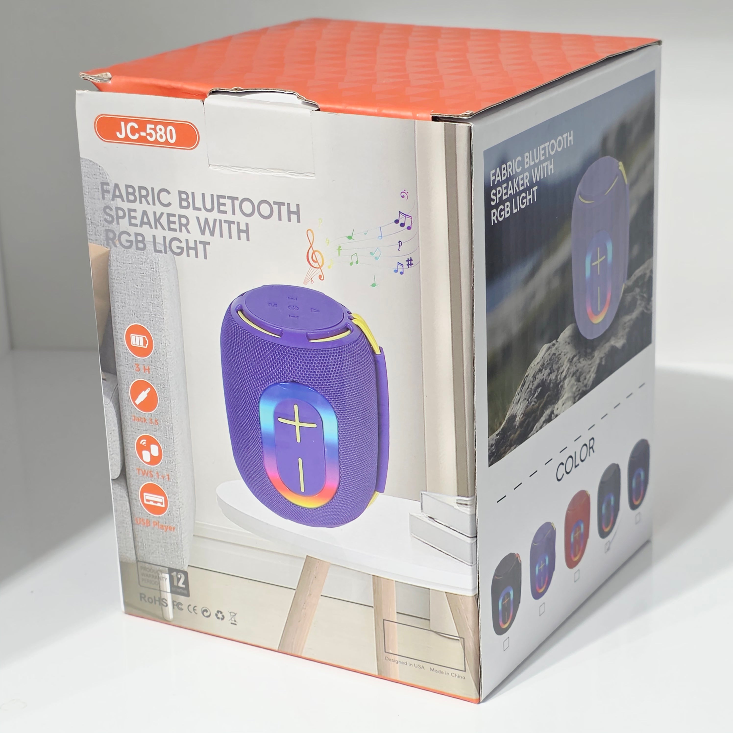 RGB Işıklı Taşınabilir Bluetooth Hoparlör, Usb Sd kart destekli JC-580