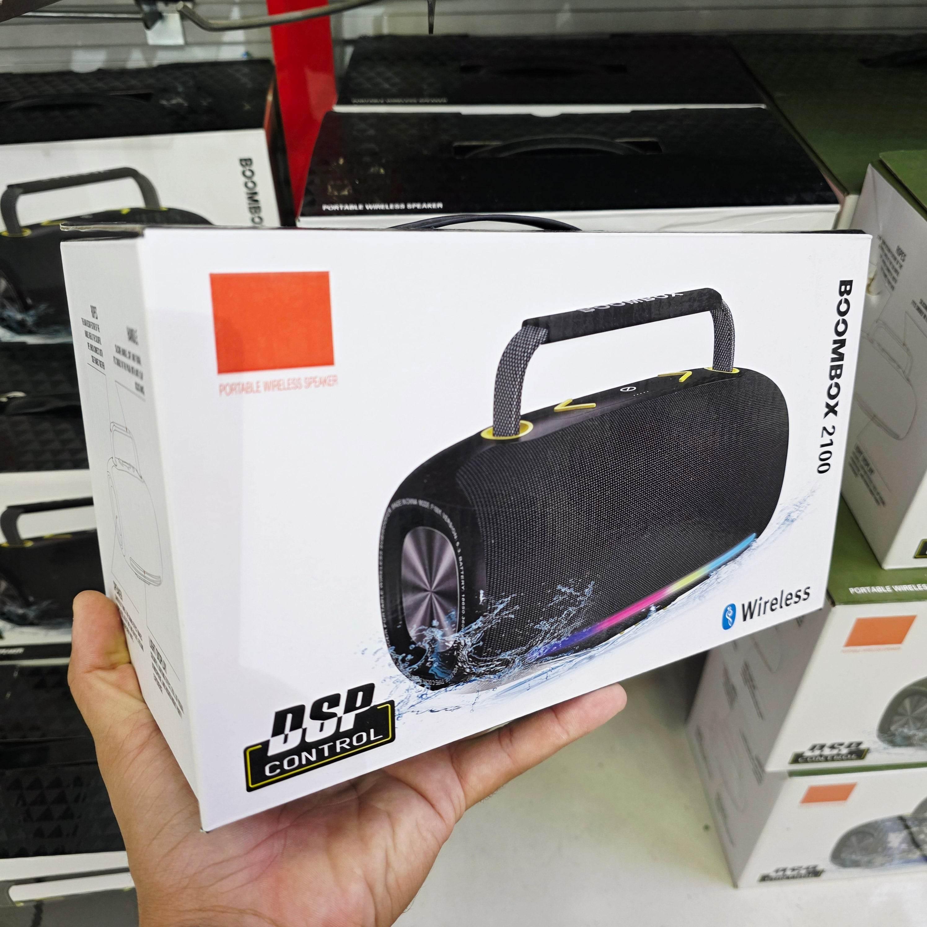 Boombox 2100 rgb ışıklı 360 derece steario ses güçlü çift bass, suya dayanıklı taşınabilir bluetooth hoparlör