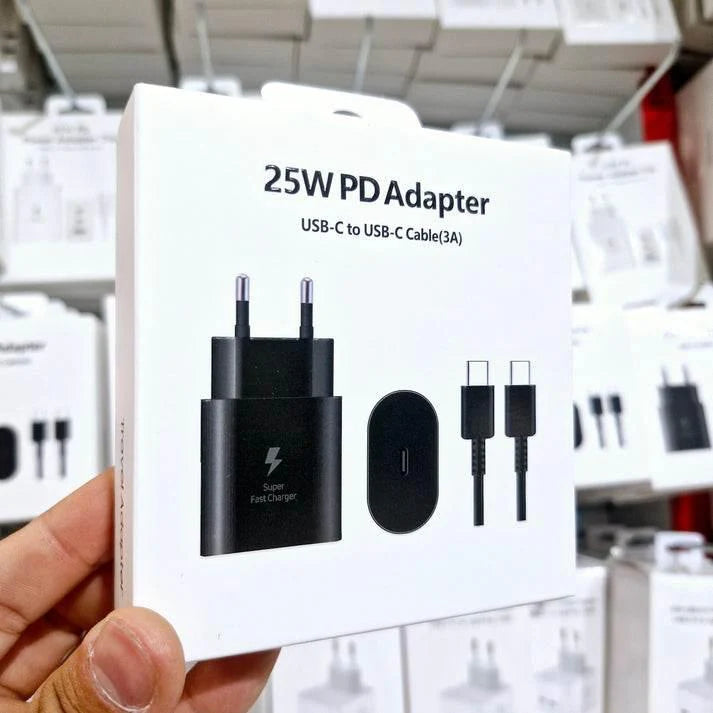 25w süper hızlı typec çıkışlı başlık adaptör ve typec to typec 1m kablo şarj set