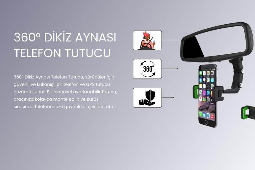 Dikiz aynaya takılan 360 derece ayarlanabilir vakumlu araç içi telefon tutucu re-03