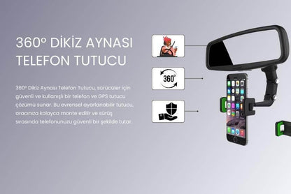Dikiz aynaya takılan 360 derece ayarlanabilir vakumlu araç içi telefon tutucu re-03