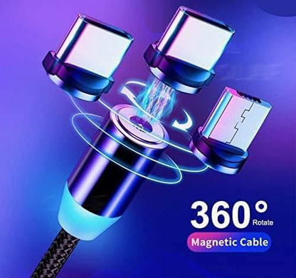 X-cable 3'ü 1 arada 2a mıknatıslı metal şarj kablosu | micro usb + type-c + lightning uçlu | 360° dönebilen manyetik kablo