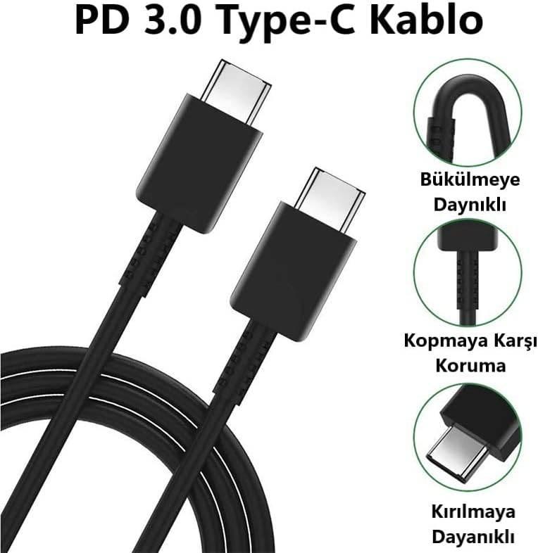 25w süper hızlı typec çıkışlı başlık adaptör ve typec to typec 1m kablo şarj set