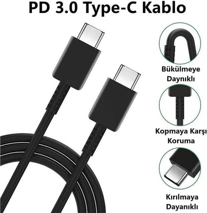 25w süper hızlı typec çıkışlı başlık adaptör ve typec to typec 1m kablo şarj set