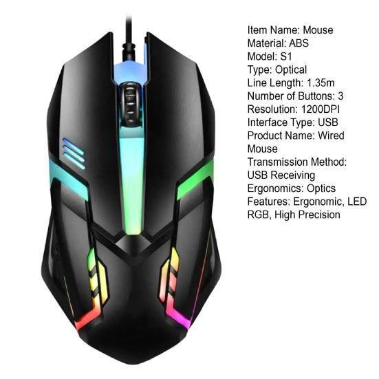 Usb girişli rgb ışıklı kablolu oyuncu mouse x1