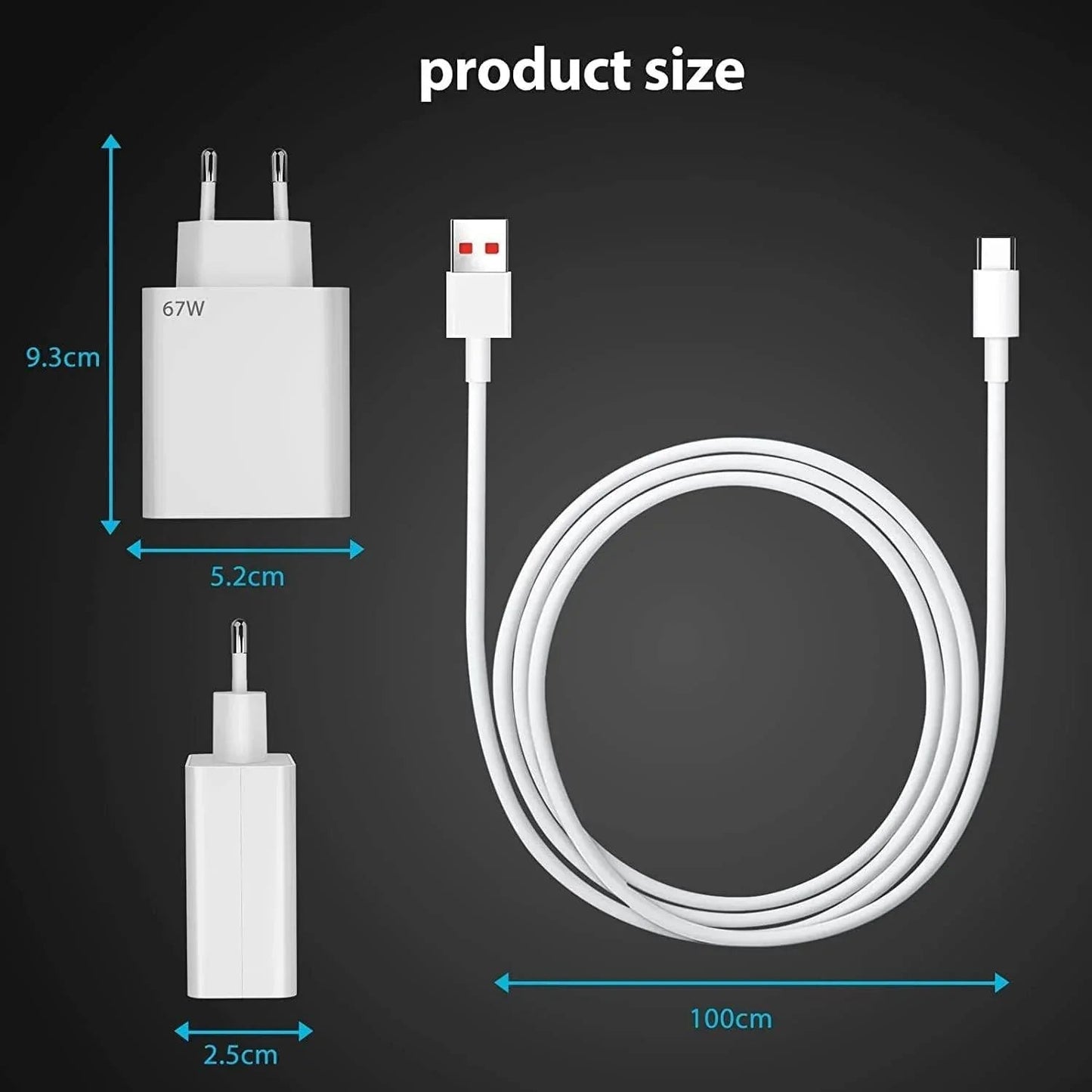 Xaomi 67w saniyeli turbo destekli usb çıkışlı başlık ve usb typec şarj seti
