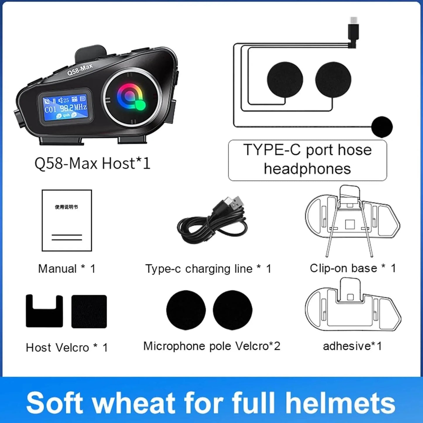 Q58 Max Kablosuz Motosiklet İnterkom Kulaklık Gürültü Engelleme, radyolu 2 Sürücü için 500M İçinde canlı telsiz Konuşur 5,3v bluetooth su geçirmez - G6P