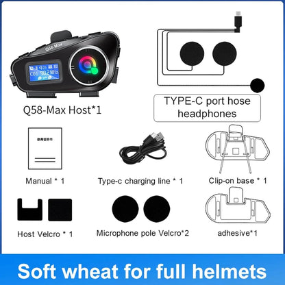 Q58 Max Kablosuz Motosiklet İnterkom Kulaklık Gürültü Engelleme, radyolu 2 Sürücü için 500M İçinde canlı telsiz Konuşur 5,3v bluetooth su geçirmez - G6P