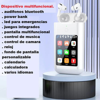 BUKU Carrying Treasure A98 - 3'ü 1 Arada Powerbank (8000mAh), TWS Bluetooth Kulaklık, AMOLED Dokunmatik Ekranlı Akıllı Cihaz - ANC Gürültü Engelleme, Telefon Şarj, Müzik ve Çağrı Kontrol