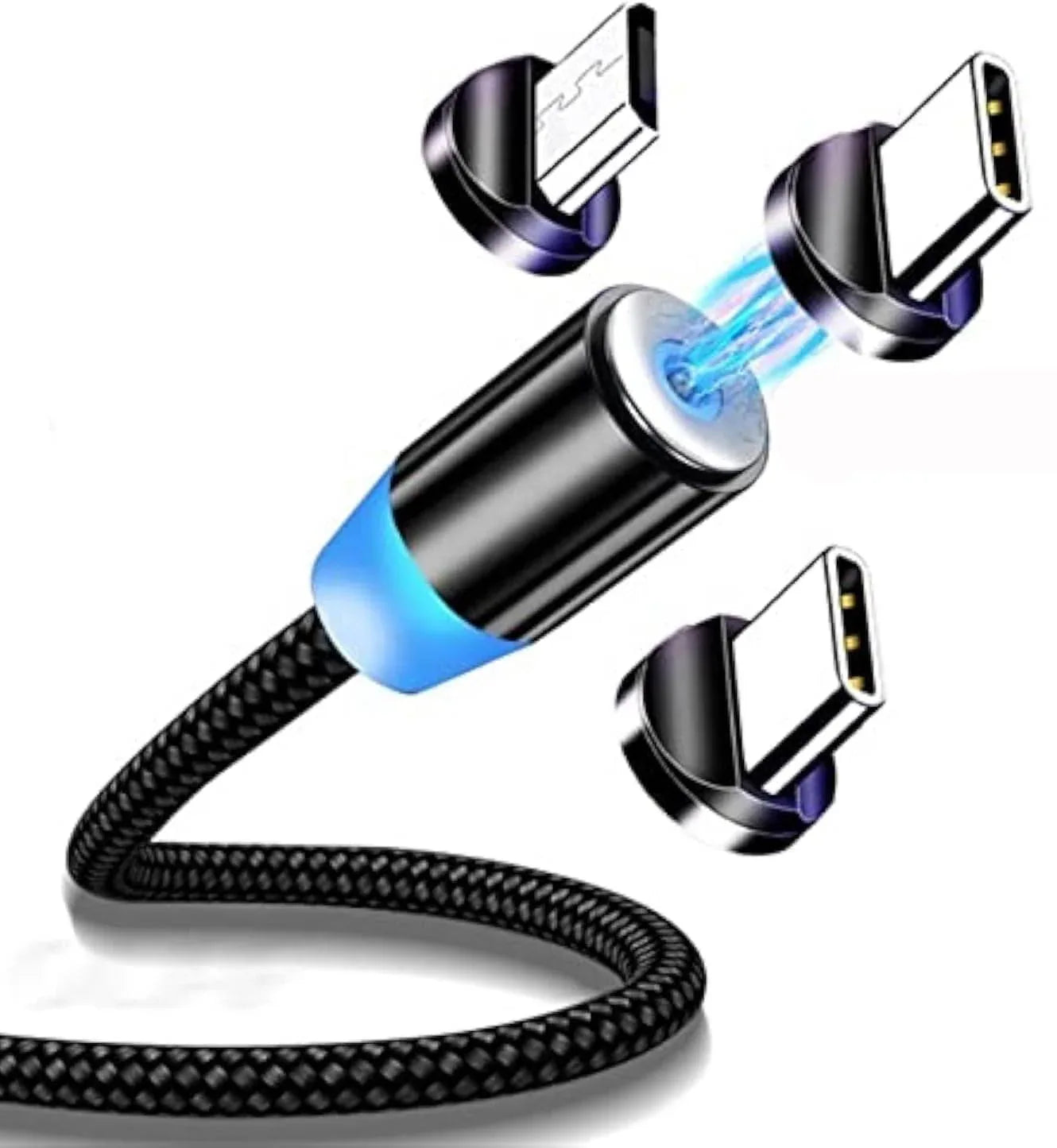 X-cable 3'ü 1 arada 2a mıknatıslı metal şarj kablosu | micro usb + type-c + lightning uçlu | 360° dönebilen manyetik kablo - S3J