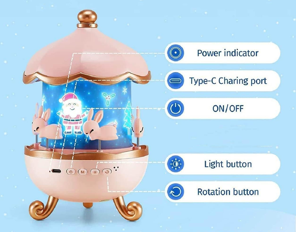 Tavşan Atlıkarınca Gece Lambası Projektörü bluetooth hoparlör, 6'lı Set Filmli Dönen LED Lamba, Büyülü Bir Çocuk Odası Atmosferi için Yıldız Projeksiyon Işığı, Çocuk Odası Dekoru için Döndürülebilir Tavşan Gece Lambası