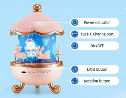 Tavşan Atlıkarınca Gece Lambası Projektörü bluetooth hoparlör, 6'lı Set Filmli Dönen LED Lamba, Büyülü Bir Çocuk Odası Atmosferi için Yıldız Projeksiyon Işığı, Çocuk Odası Dekoru için Döndürülebilir Tavşan Gece Lambası
