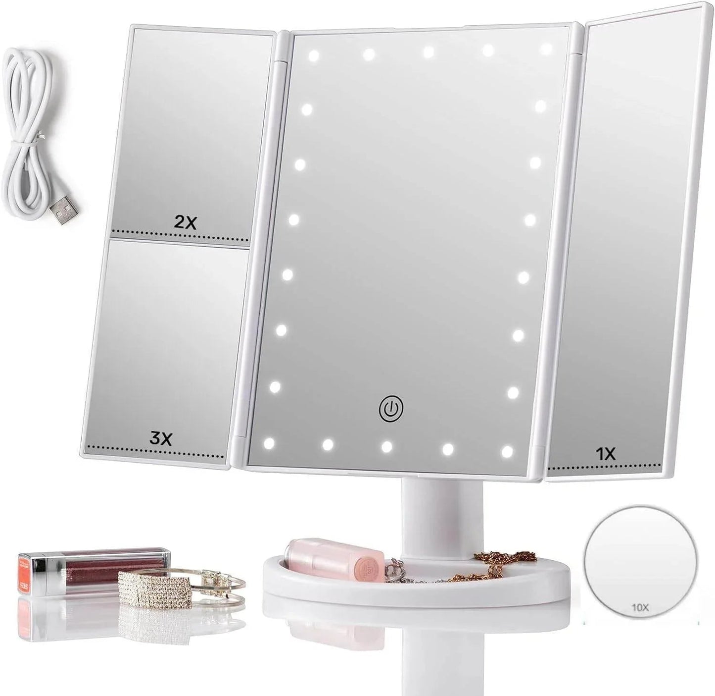 21 led ayaarlanabilir ışıklı masa üstü makyaj aynası 1x 2x 3x büyüteçli dokunmatik ekran