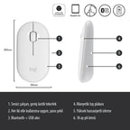 Logitech m350 slim sessiz modern ofis bluetoothlu 18 ay pil ömürlü kablosuz mouse