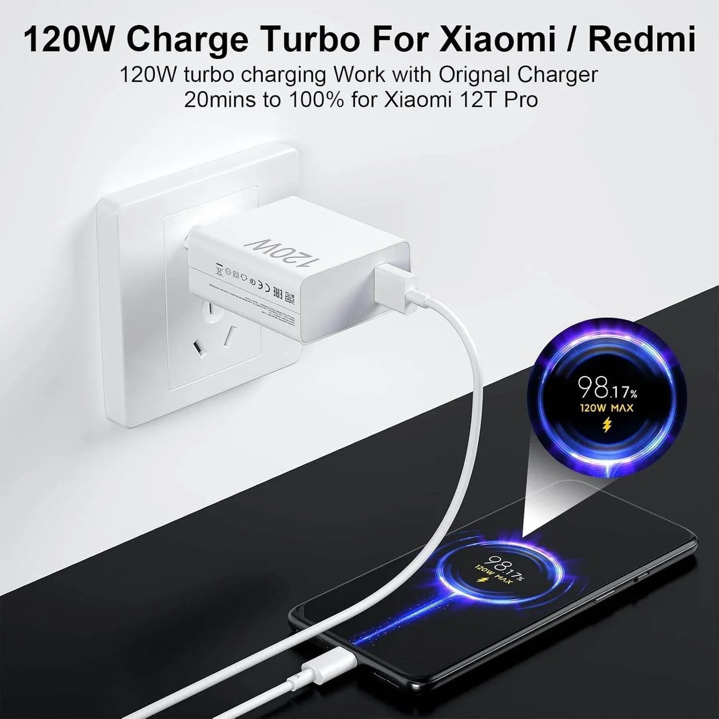 Xiaomi 120w saniyeli turbo destekli usb çıkışlı başlık ve usb typec kablo şarj seti