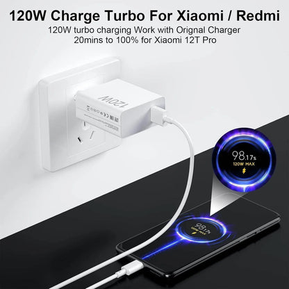 Xiaomi 120w saniyeli turbo destekli usb çıkışlı başlık ve usb typec kablo şarj seti