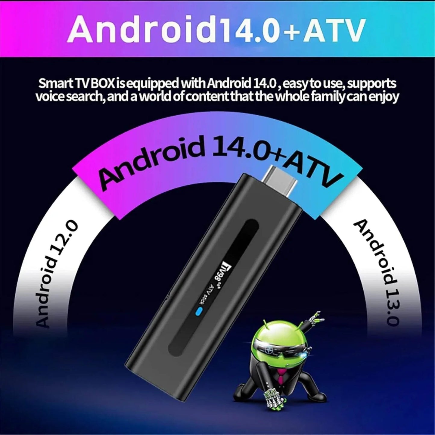 TV98 ATV Stick Mini TV Stick Android 14 H618 Dört Çekirdekli Cortex A53 Desteği 8K Video 2,4G 5G WiFi BT5,0 Sesli Uzaktan Kumanda Akıllı TV Kutusu (2+16GB)