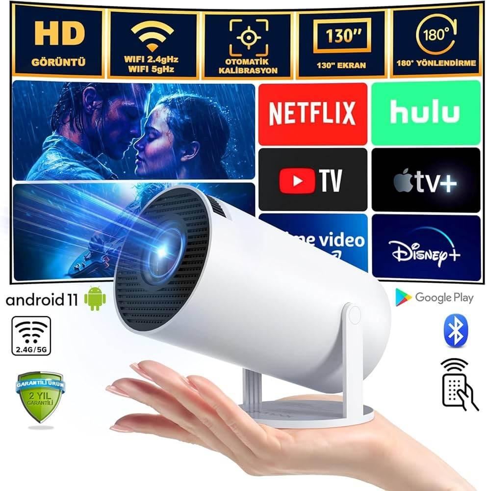 Hy300 akıllı full hd mini projektör – android 11, çift wifi6, bt5,0 ile ev sineması deneyimi