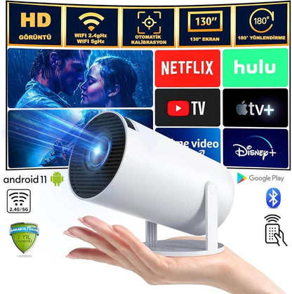 Hy300 akıllı full hd mini projektör – android 11, çift wifi6, bt5,0 ile ev sineması deneyimi