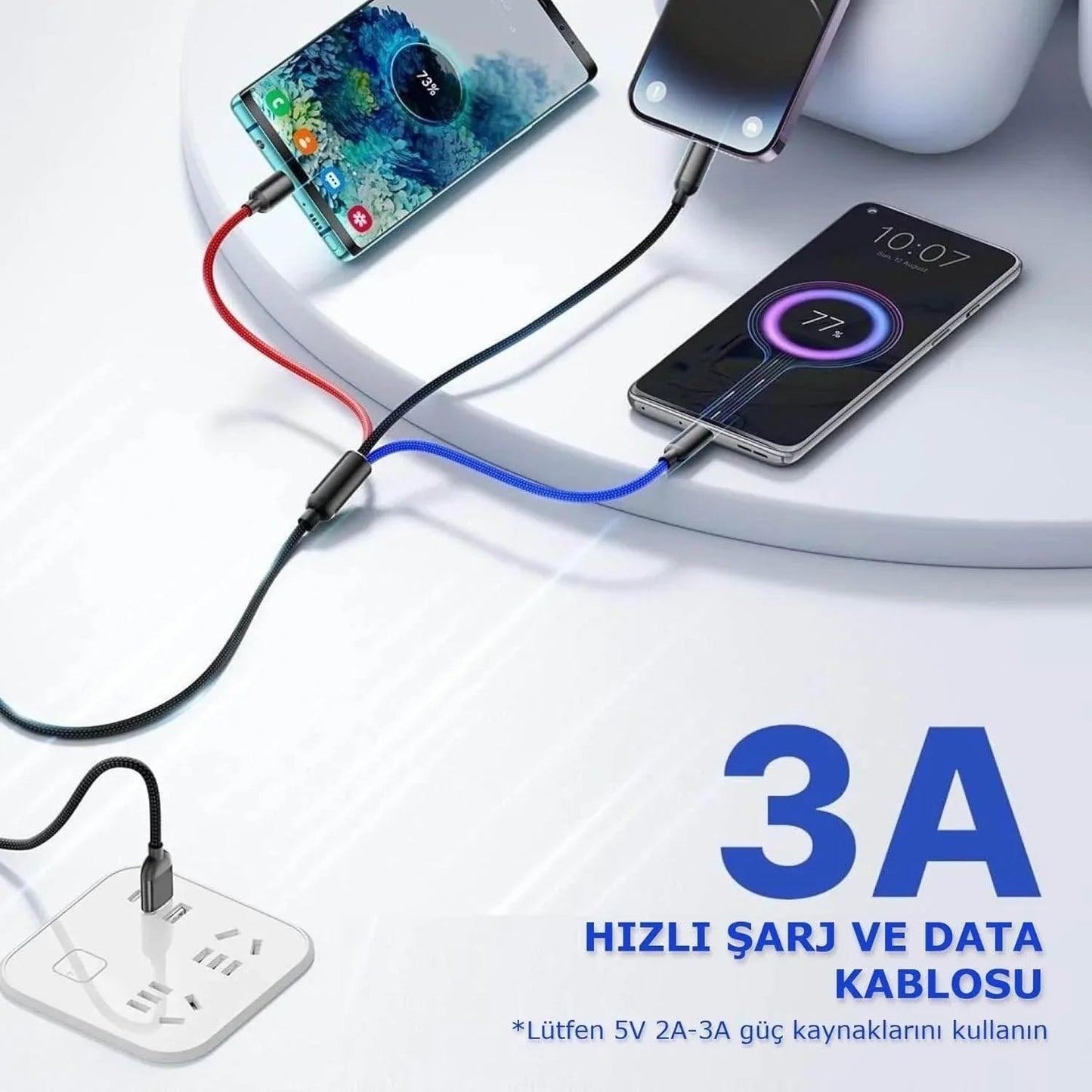 3ü1 arada usb typec micro lightning şarj ve veri aktarım kablosu 1,2 m