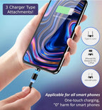 X-cable 3'ü 1 arada 2a mıknatıslı metal şarj kablosu | micro usb + type-c + lightning uçlu | 360° dönebilen manyetik kablo
