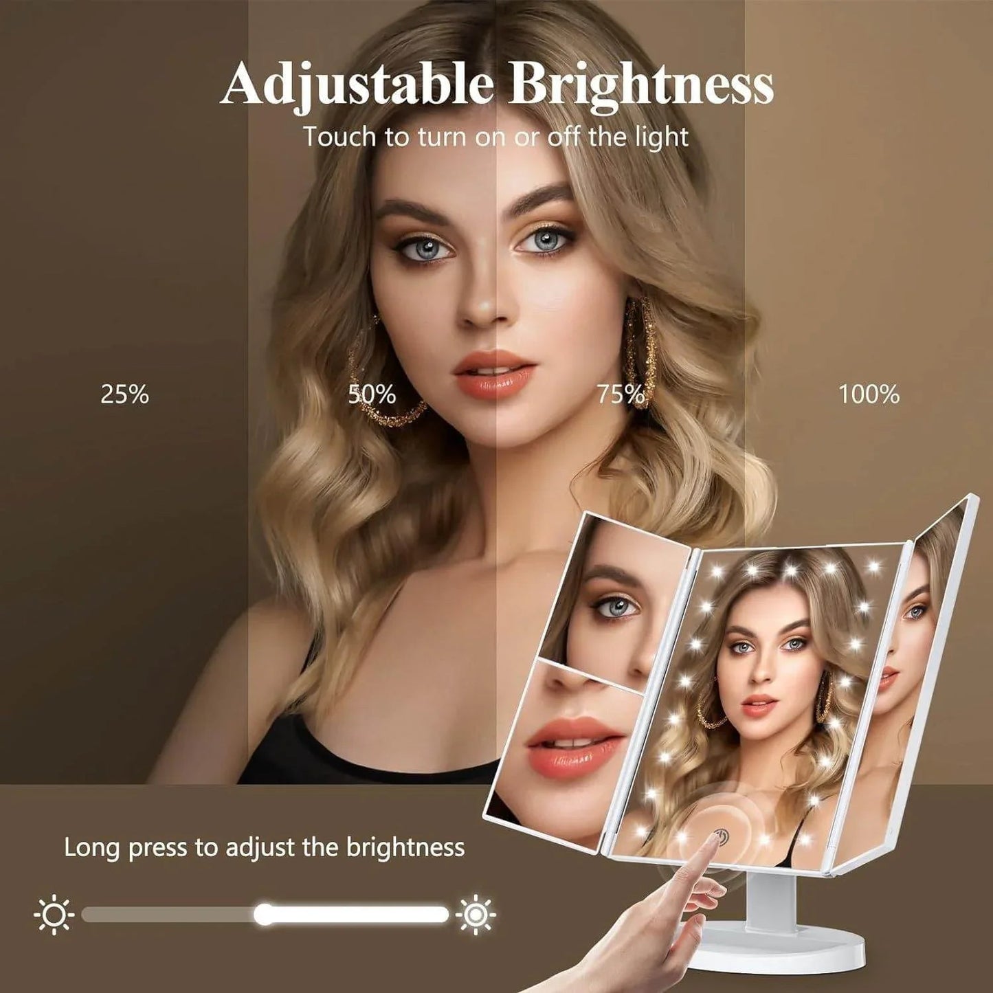 21 led ayaarlanabilir ışıklı masa üstü makyaj aynası 1x 2x 3x büyüteçli dokunmatik ekran