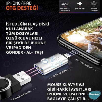 Lightining to usb mini otg dönüştürücü