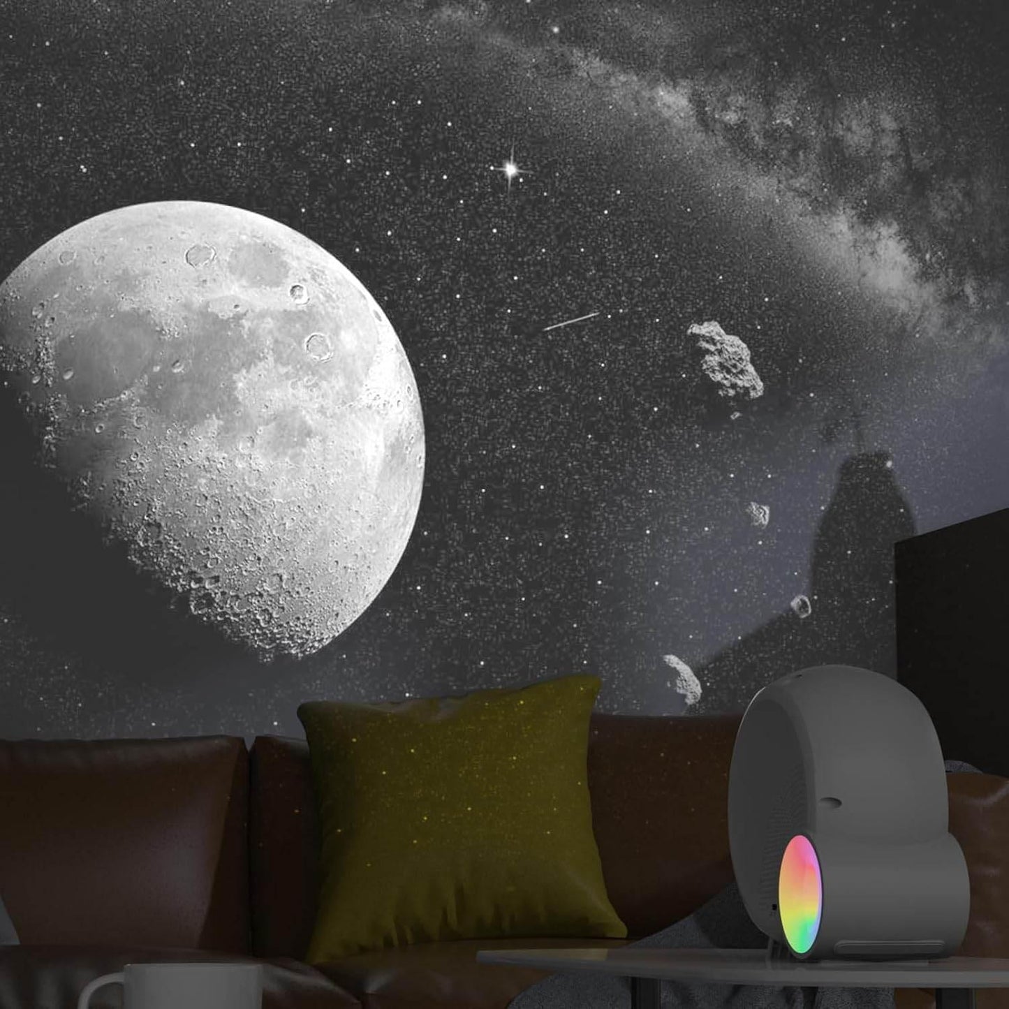 Galaxy Projektör Yıldız Gökyüzü Projeksiyon Lambası 13 Film Diski RGBCW Yatak Odası Ortam Işığı Gece Lambası BT Hoparlörler 15 Beyaz Gürültü Parçası 1H/2H/4H Uzaktan Kumanda ile Zamanlayıcı Ay