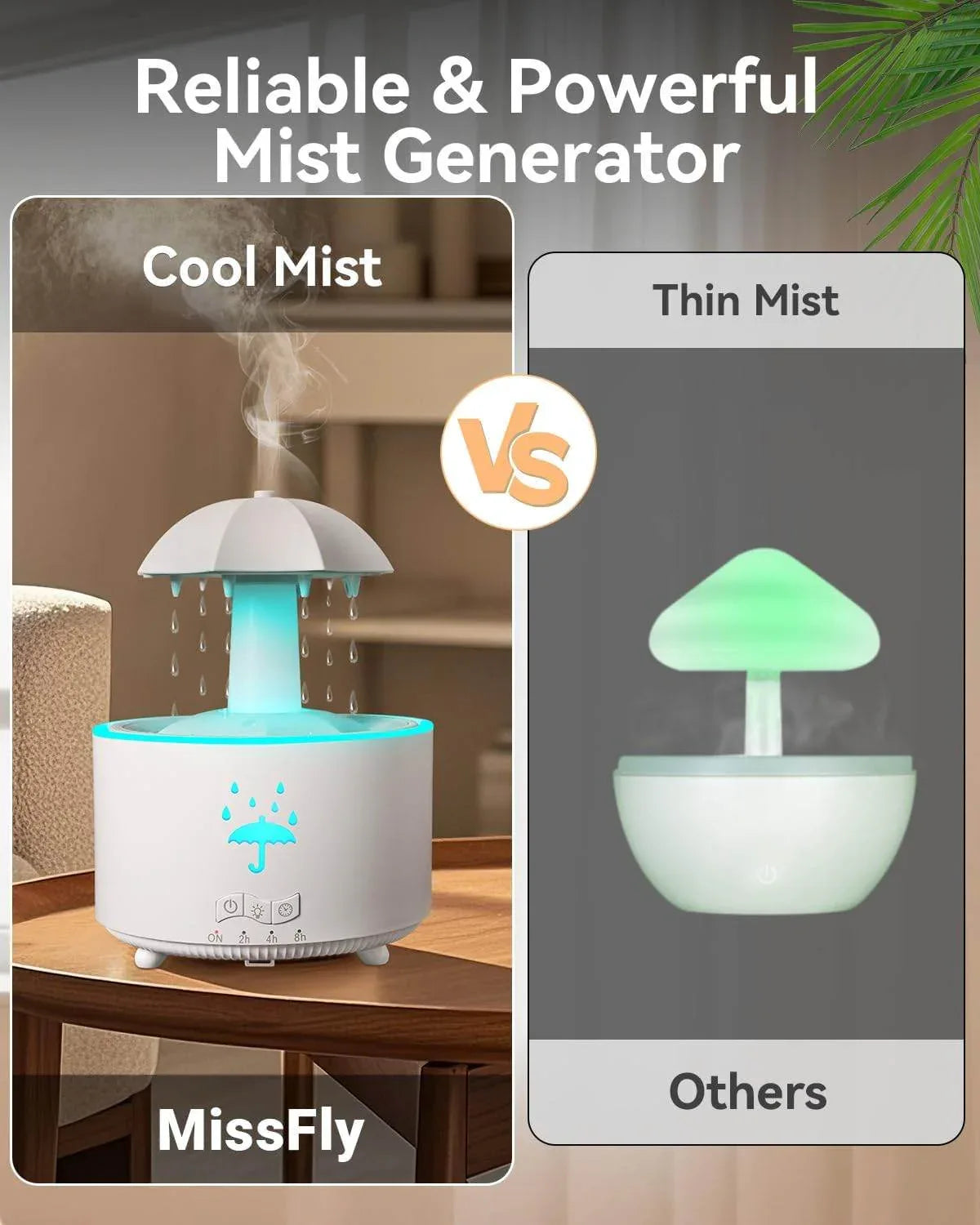 V88 3'ü 1 arada Yağmur Damlası Nemlendirici ve Esansiyel Yağ Difüzörü, Serin Sis, 360 Derece Şelale, Fısıltılı Yağmur Sesi ve 7 Ruh Hali Işığı, Şemsiye Tasarımlı Hava Nemlendirici, Ev, Yatak Odası, Oturma Odası