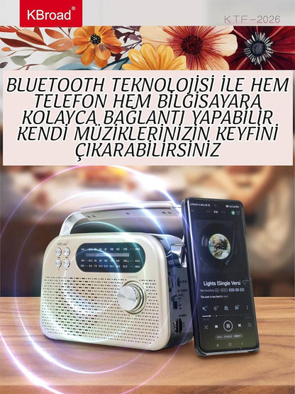 KTF-2026 nostaljı radiolu sm usb sd hafıza destekli bluetooth hoparlör