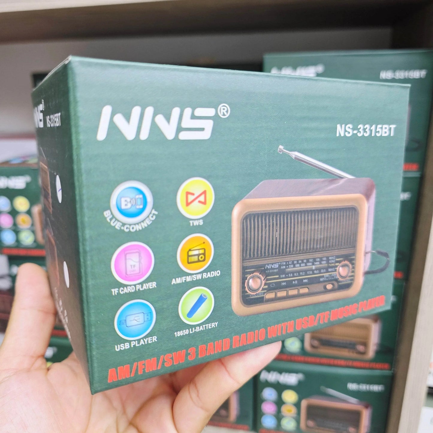 Nns ns-3315bt nostaljik tws tf/am/fm/radyo/usb destekli 18650 mah bluetooth hoparlör