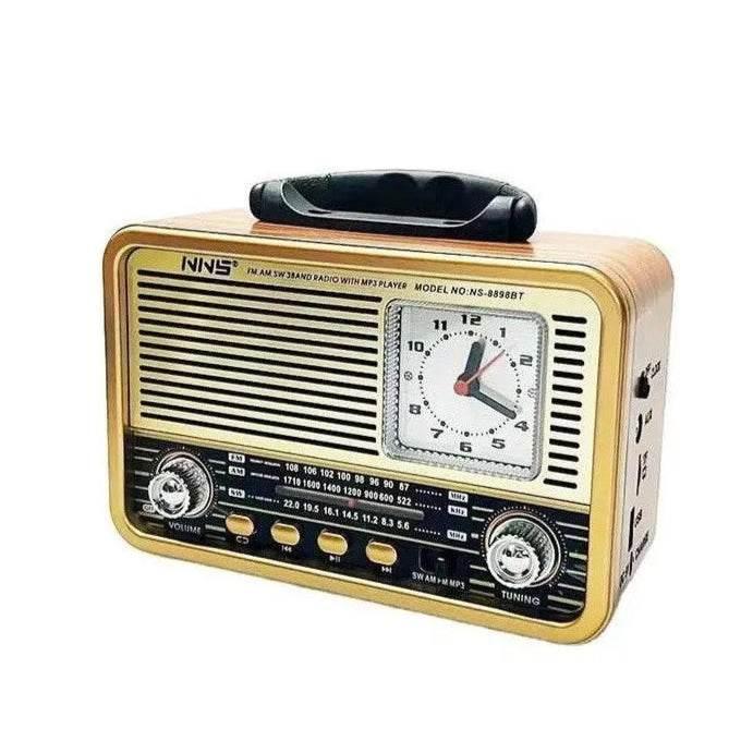 Nns ns-8898bt masa üstü saatlı nostaljik usb/tf/am/fm/radyo destekli bluetooth hoparlör - H3O