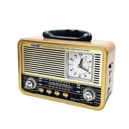 Nns ns-8898bt masa üstü saatlı nostaljik usb/tf/am/fm/radyo destekli bluetooth hoparlör - H3O