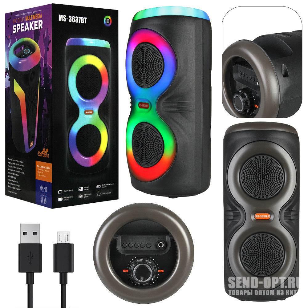 Ms-3637bt ışıklı bluetooth hoparlör – çift 4 inç, mikrofonlu, taşınabilir
