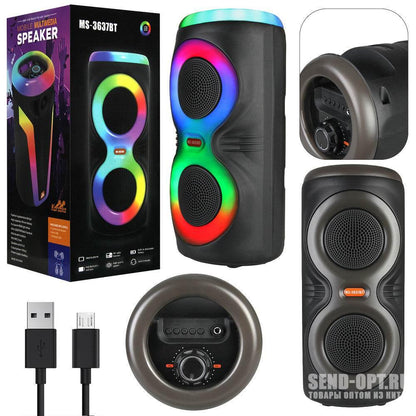 Ms-3637bt ışıklı bluetooth hoparlör – çift 4 inç, mikrofonlu, taşınabilir