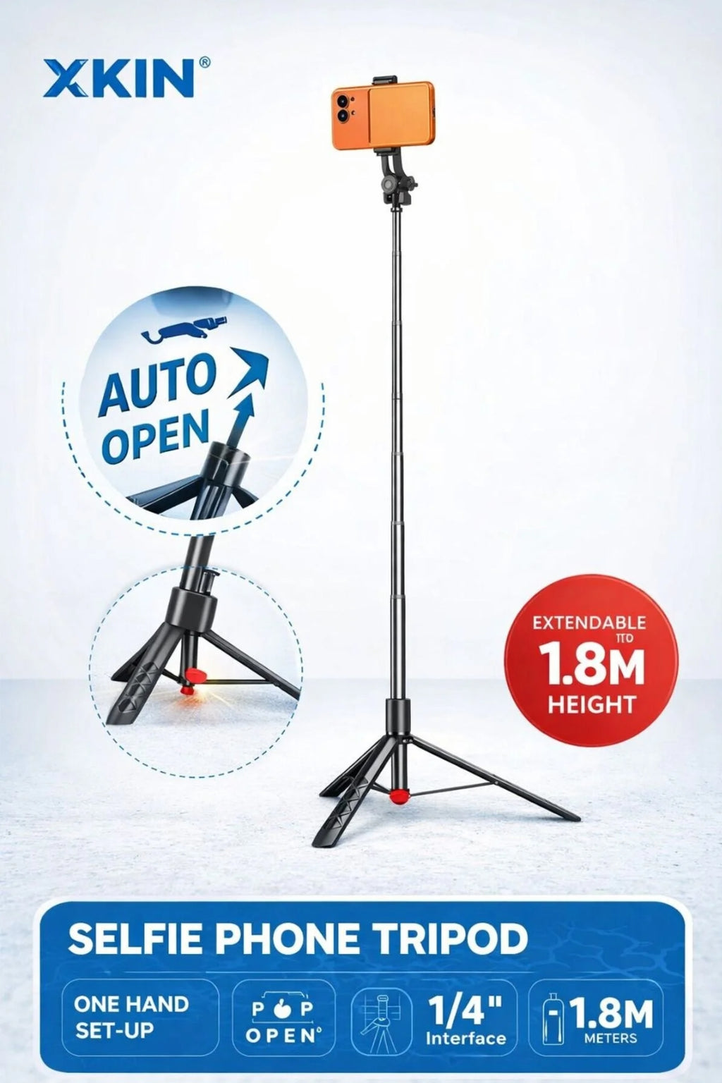 Otomatik Açılan 1.8M Uzatılabilir Telefon Tripodu ve Selfie Çubuğu