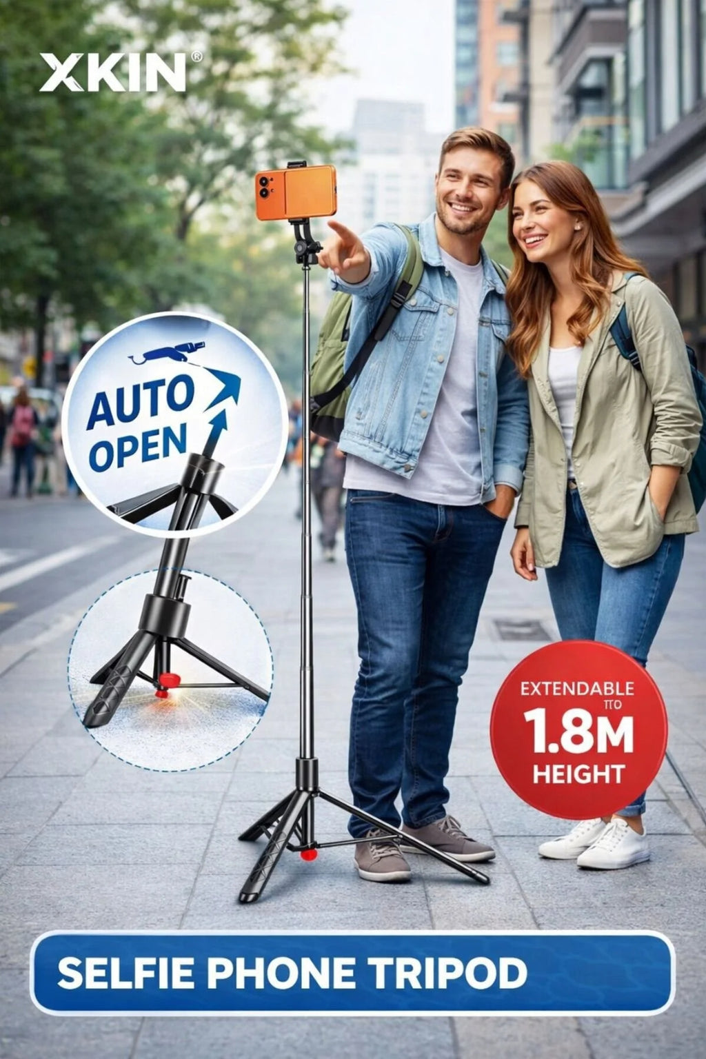 Otomatik Açılan 1.8M Uzatılabilir Telefon Tripodu ve Selfie Çubuğu