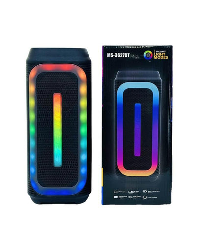 Ms-3627bt taşınabilir bluetooth hoparlör – çift 4 inç, rgb ışıklı, mikrofonlu