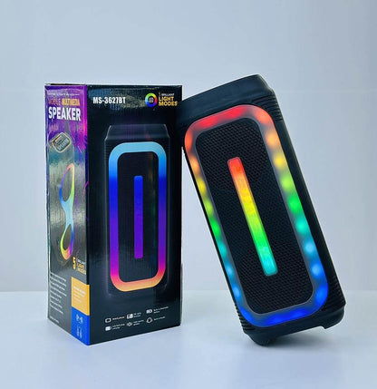 Ms-3627bt taşınabilir bluetooth hoparlör – çift 4 inç, rgb ışıklı, mikrofonlu