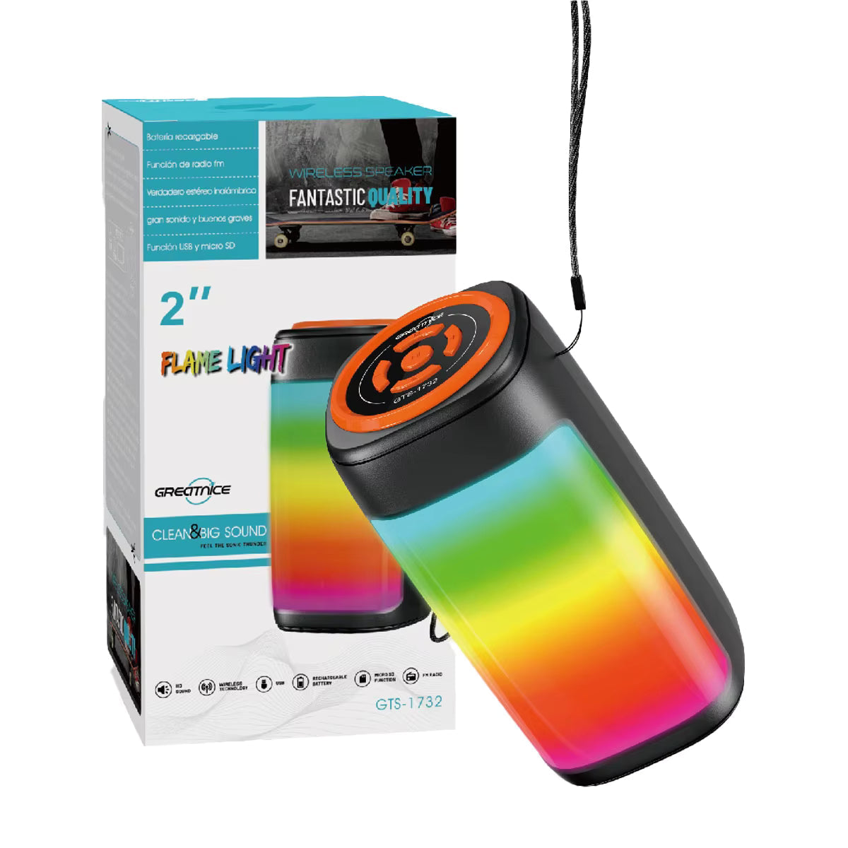 Gts-1742 flame light bluetooth speaker - 2" renkli led ışıklı kablosuz hoparlör, fantastic quality
